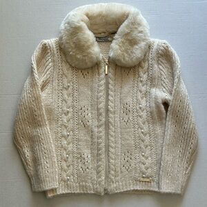 Mayoral Beige Knit Jacket with Faux Fur Collar